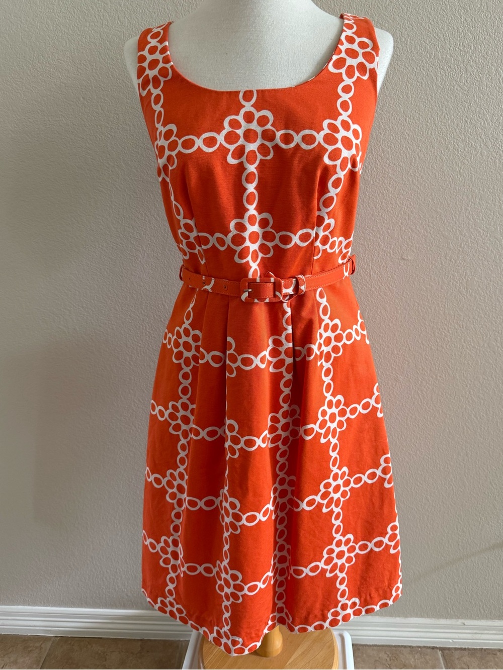 Boden Dress Ladies US 4R Orange Lined Sleeveless Career 100% Cotton Bust 34